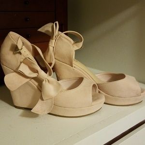 Baby Pink peep toe wedge heels